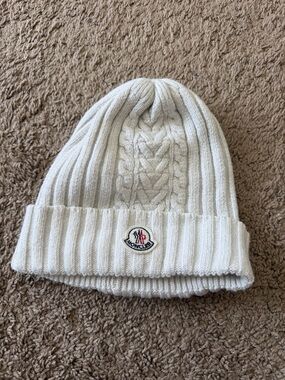 Moncler Ivory Cable-Knit Folded Cuff Beanie
